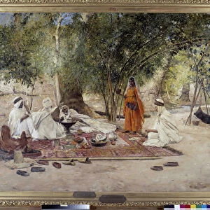 The Hospitalite meal. Scene of Arab life in the oasis of Chelma near Biskra, Algeria