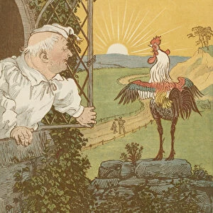 The House that Jack Built accumulative nursery rhyme. This is the Cock that crowed in the morn... Illustration by Randolph Caldecott
