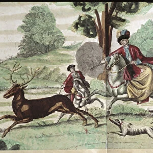 Hunting scene - engraving, 18th century