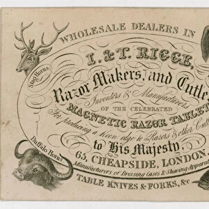 I & T Rigge, Razor Makers and Cutlers, trade card (engraving)