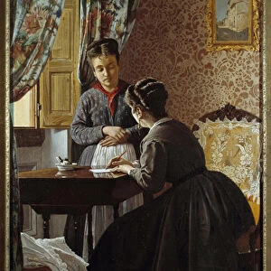 The illiterate or woman writing a letter for her maid Painting by Odoardo Borrani