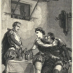 illustration for El principe de los ingenios, Miguel de Cervantes Saavedra (The Prince of Wits, Miguel de Cervantes Saavedra), 1876 (engraving)