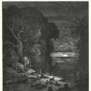 Illustration by Gustave Dore for Miltons Paradise Lost, Book VII, lines 581, 582 (engraving)