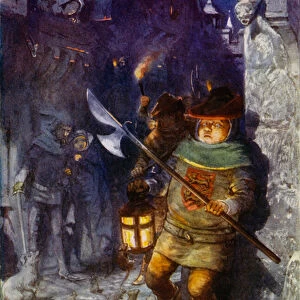 Illustration for Robert Brownings Pied Piper of Hamelin (colour litho)
