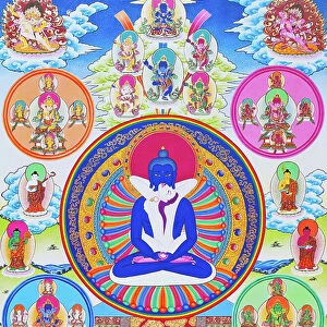 Image depicting Samantabhadra, together with his consort, symbolising unity with the absolute (gouache on cloth)