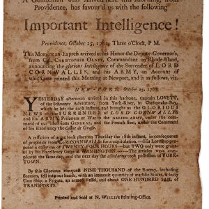 Important Intelligence! (announcing the surrender of Cornwallis at Yorktown)