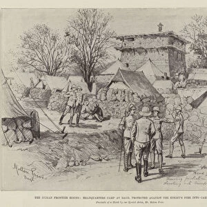 The Indian Frontier Rising, Headquarters Camp at Bagh, protected against the Enemys Fire into Camp at Night (litho)