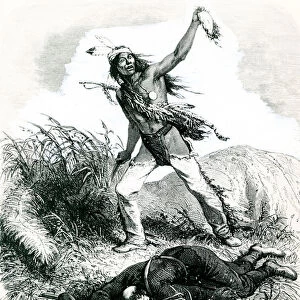 Indian Scalping the Dead Enemy, 1867 (engraving) (b / w photo)