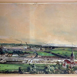 Industrial landscape in the Blanzy coal field, Saone-et-Loire, c. 1860 (w / on paper)
