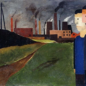 Industrial Landscape and Workers; Industrielandschaft mit Arbeitern, 1927 (oil on board)