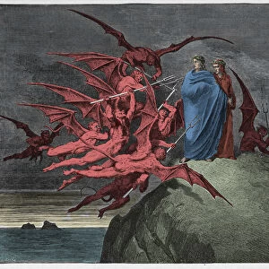 Inferno, Canto 21 : The demons threaten Virgil, illustration from