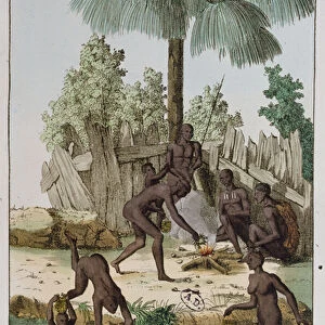 Inhabitants of Diemen Preparing a Meal, 1811 (coloured engraving)
