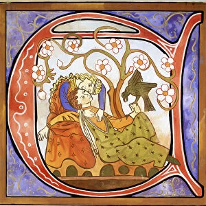 Inhabited Initial A depicting a Troubadour (colour litho)