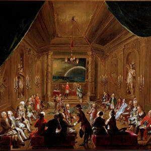 Initiation ceremony in a Vienna Masonic Lodge, with Mozart seated on the extreme left