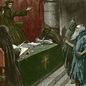 Inquisition and Expulsion of the Jews of Spain: a Spanish Jew before the Grand Inquisitor around 1492 at the time of publication of the Decret of the Alhambra - Illustration by Paul Hardy 1891 Spanish Jew before Grand Inquisitor
