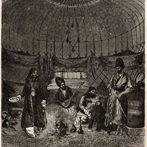 Inside a Turkish tent (Turkmena, Iraq), home to a family, with a barhchi (musician