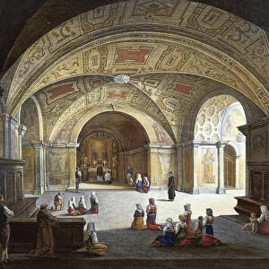 Interior, Abbey of Monte Cassino (colour litho)