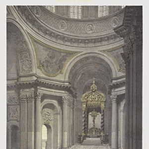 Interior of the dome and tomb of Napoleon I, Les Invalides, Paris (colour litho)