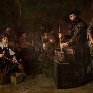 Interior of a Glass-making Workshop in Amsterdam (oil on canvas)