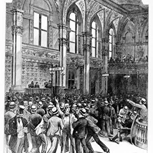 The interior of the New York Stock Exchange in 1881