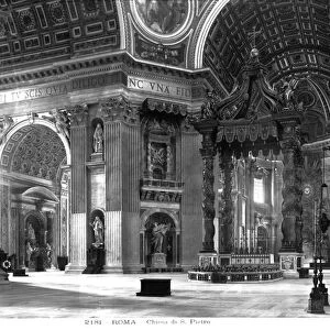 Interior view of the nave crossing, with the baldacchino in the centre (b / w photo)