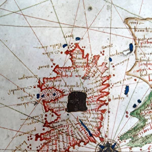 Ireland, detail from a Renaissance map of Europe, Jacopo Russo (after), 1528
