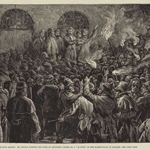 The Irish Land League, Mr Boyton burning the Duke of Leinsters Leases on a "98 Pike"in the Market-Place of Kildare (engraving)