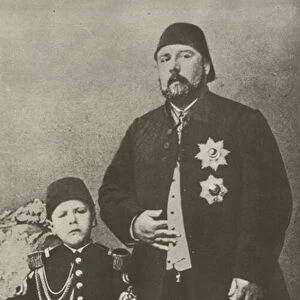Ismail Pasha, Viceroy Of Egypt from 1863-79, with his son, Tewfik (b / w photo)