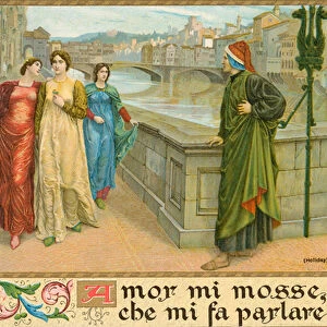 Italian poet Dante Alighieri and Beatrice Portinari (chromolitho)