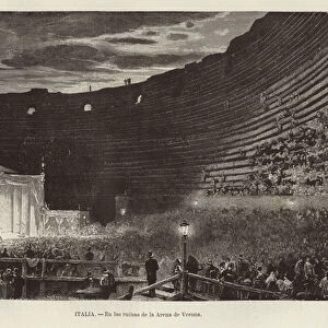 Italy - In the ruins of the Arena of Verona (engraving)