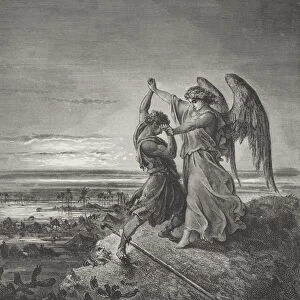 Jacob Wrestling with the Angel, Genesis 32: 24-32, illustration from Dores The