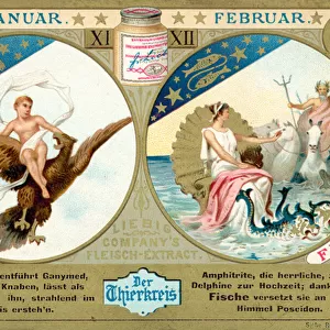 January and February: Aquarius and Pisces (chromolitho)