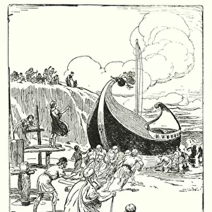 Jason and the Argonauts: "The good ship Argo leapt up from the sand upon the rollers, and plunged onward like a gallant horse"(litho)