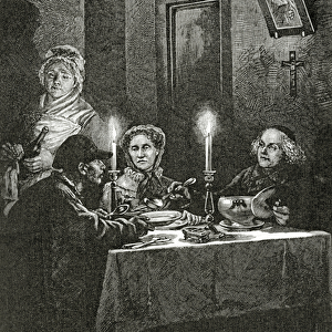 Jean Valjean is received and cared for by Bishop Myriel, 19th Century (b / w engraving)