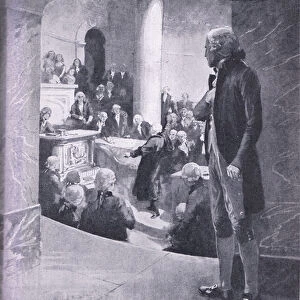 Jefferson listening to the Treason Speech (litho)