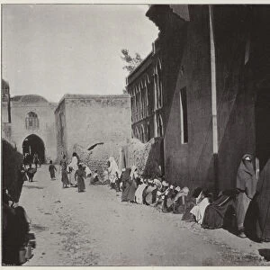 Jerusalem, Beggars at St-Annes Gate (b / w photo)