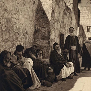 Jerusalem, Jews at the Wailing Place of the Jews (b / w photo)