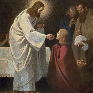Jesus giving Communion to St John (colour litho)