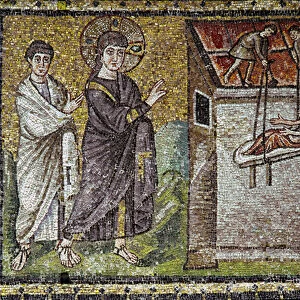 Jesus miraculously warried a paralytic at Capharnaeum, 6th century (mosaic)