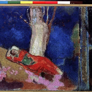 "Jeune femme etendue sous un arbre"(A Woman Lying Under The Tree) Peinture d Odilon Redon (1840-1916) 1900-1901 Gouache et tempera. Nabis. Musee de l Ermitage, Saint Petersbourg (Saint-Petersbourg)