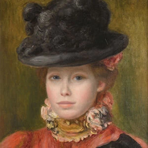 Jeune fille au chapeau noir et fleur rouge - Girl in black hat with red flowers par