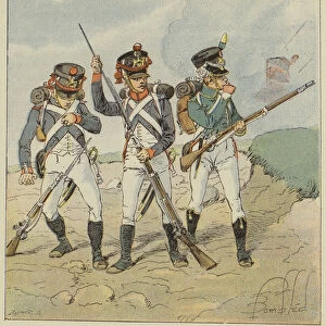 Jeune garde, 1806, Conscrit-grenadier, Tirailleur-grenadier, Flanqueur-chasseur (colour litho)