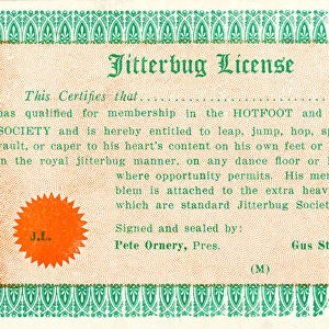 Jitterbug license (colour litho)