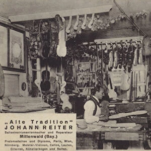 Johann Reiter, Maker and repairer of stringed instruments, Mittenwald, Bavaria (b / w photo)