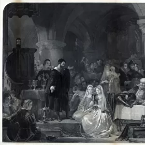 John Knox administering the first Protestant Communion, pub. 1849 (engraving)