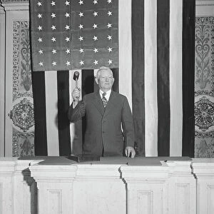 John Nance Garner, Speaker of the United States House of Representatives, Portrait with Gavel, Washington DC, USA, December 1931 (b/w photo)