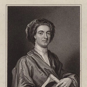 John Smith, English engraver, holding a print by him of the artist Sir Godfrey Kneller (engraving)