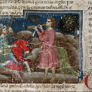 Julius caesar addresses his warriors, circa 1340 (miniature)