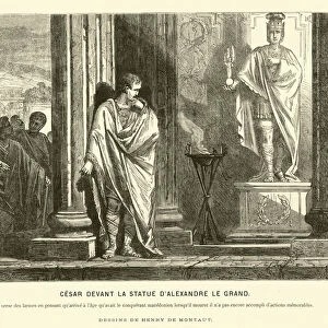 Julius Caesar before a statue of Alexander the Great in Spain, lamenting the scale of his achievements compared to Alexanders having reached the same age as his death, c67 BC (engraving)