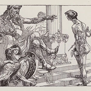 Jupiter sending Mercury to remind Aeneas of his duty (litho)